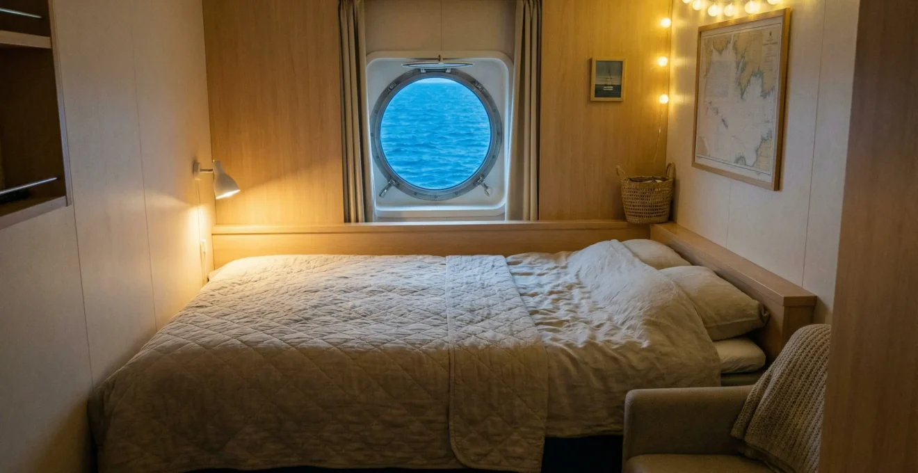 Cabine confortable du ferry pour traversée de nuit vers les Baléares